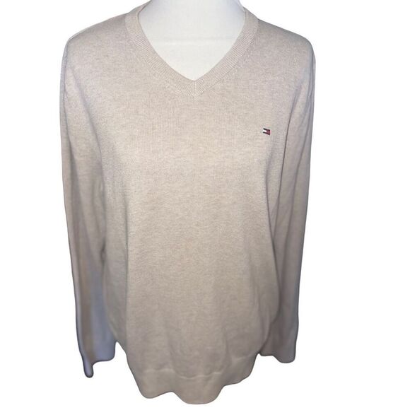 Tommy Hilfiger V-Neck Sand Colored Long Sleeve 100% Cotton Sweater Size M - Picture 10 of 11